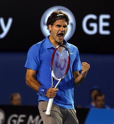 Roger Federer (Schweiz) - Schlußjubel Tennis Herren Australian Open 2008, Grand Slam, ATP Tour Einzelbild Melbourne Freude, Begeisterung, Tennis Herren Australian Open 2008, Grand Slam, ATP Tour Einzelbild Melbourne Freude, Begeisterung,