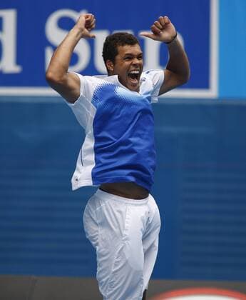 Jo Wilfried Tsonga (Frankreich) jubelt Tennis Herren Australian Open 2008, Grand Slam, ATP Tour Einzelbild Melbourne Freude, Begeisterung, Tennis Herren Australian Open 2008, Grand Slam, ATP Tour Einzelbild Melbourne Freude, Begeisterung,