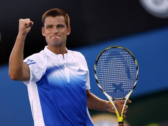 Mikhail Youzhny (Rußland) jubelt Tennis Herren Australian Open 2008, Grand Slam, ATP Tour Einzelbild Melbourne Freude, Tennis Herren Australian Open 2008, Grand Slam, ATP Tour Einzelbild Melbourne Freude,