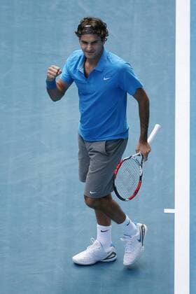 Roger Federer (Schweiz) jubelt Tennis Herren Australian Open 2008, Grand Slam, ATP Tour Einzelbild Melbourne Freude, Tennis Herren Australian Open 2008, Grand Slam, ATP Tour Einzelbild Melbourne Freude,