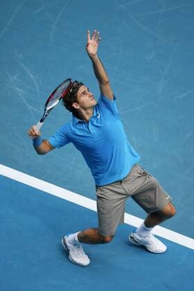 Roger Federer (Schweiz) - Aufschlag Tennis Herren Australian Open 2008, Grand Slam, ATP Tour Einzelbild Melbourne Tennis Herren Australian Open 2008, Grand Slam, ATP Tour Einzelbild Melbourne