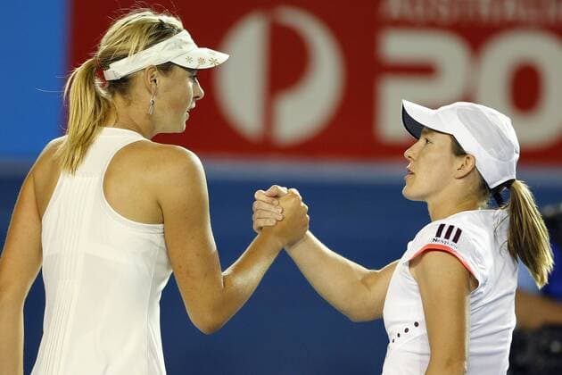 Justine Henin (Belgien, re.) gratuliert Maria Sharapova (Russland) -  Tennis Damen Australian Open 2008, Grand Slam, WTA Tour Gruppe Melbourne Kameradschaft, Tennis Damen Australian Open 2008, Grand Slam, WTA Tour Gruppe Melbourne Kameradschaft,