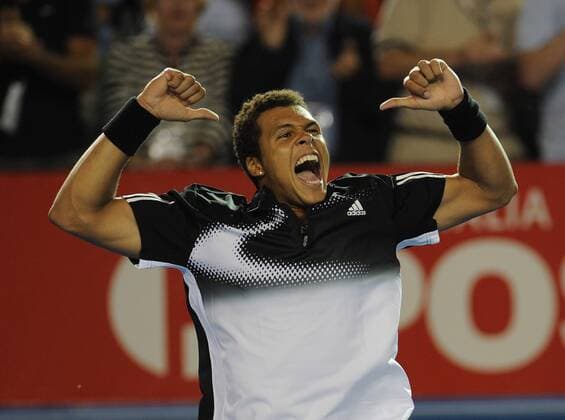 Jo Wilfried Tsonga (Frankreich) jubelt lautstark Tennis Herren Australian Open 2008, Grand Slam, ATP Tour, Vdig Einzelbild Melbourne Freude, Begeisterung, Tennis Herren Australian Open 2008, Grand Slam, ATP Tour, Vdig Einzelbild Melbourne Freude, Begeisterung,