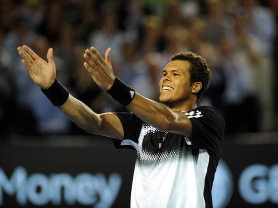Jo Wilfried Tsonga (Frankreich) bedankt sich bei den Anhängern Tennis Herren Australian Open 2008, Grand Slam, ATP Tour, Vdig Einzelbild Melbourne Freude, Tennis Herren Australian Open 2008, Grand Slam, ATP Tour, Vdig Einzelbild Melbourne Freude,