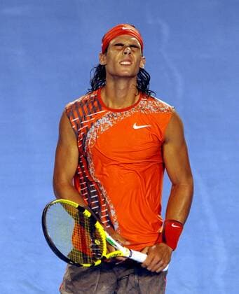 Rafael Nadal (Spanien) verzweifelt -  Tennis Herren Australian Open 2008, Grand Slam, ATP Tour Einzelbild Melbourne Enttäuschung, Verzweiflung, Tennis Herren Australian Open 2008, Grand Slam, ATP Tour Einzelbild Melbourne Enttäuschung, Verzweiflung,