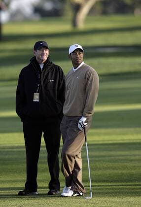 Tiger Woods (re.) mit Trainer Hank Haney (beide USA) - (Icon36959902) Golf Herren Buick Invitational 2008, PGA Tour, Gruppe Torrey Pines San Diego Golf Herren Buick Invitational 2008, PGA Tour, Gruppe Torrey Pines San Diego EDITORIAL USE ONLY