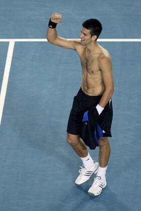 Novak Djokovic (Serbien) - Schlußjubel Tennis Herren Australian Open 2008, Grand Slam, ATP Tour Einzelbild Melbourne Freude, Tennis Herren Australian Open 2008, Grand Slam, ATP Tour Einzelbild Melbourne Freude,