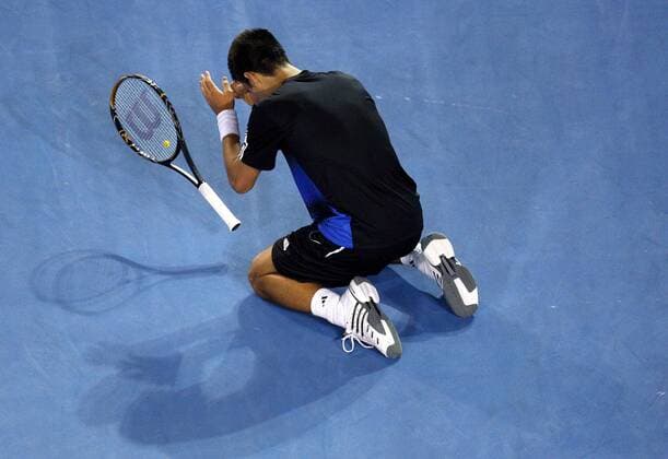 Novak Djokovic (Serbien) - Schlußjubel Tennis Herren Australian Open 2008, Grand Slam, ATP Tour Einzelbild Melbourne Freude, Begeisterung, Tennis Herren Australian Open 2008, Grand Slam, ATP Tour Einzelbild Melbourne Freude, Begeisterung,