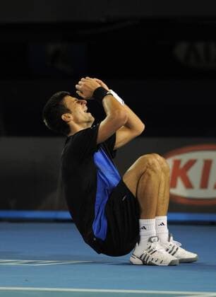 Novak Djokovic (Serbien) gewinnt die Australian Open 2008 Tennis Herren Australian Open 2008, Grand Slam, ATP Tour Einzelbild Melbourne Freude, Begeisterung, Tennis Herren Australian Open 2008, Grand Slam, ATP Tour Einzelbild Melbourne Freude, Begeisterung,