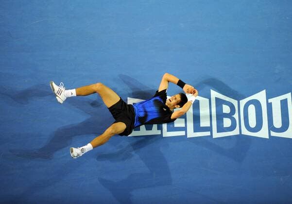 Novak Djokovic (Serbien) gewinnt die Australian Open 2008 Tennis Herren Australian Open 2008, Grand Slam, ATP Tour Einzelbild Melbourne Freude, Begeisterung, Tennis Herren Australian Open 2008, Grand Slam, ATP Tour Einzelbild Melbourne Freude, Begeisterung,