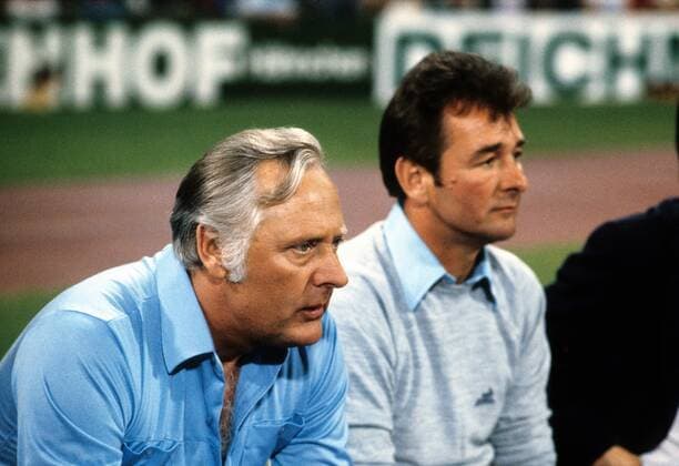 Co Trainer Peter Taylor (li.) und Trainer Brian Clough (beide Nottingham) - DEUTSCHSPRACHIGE SPORTZEITSCHRIFTEN UND -ZEITUNGEN NUR NACH RÜCKSPRACHE Fußball EC 1 Herren Europapokal der Landesmeister 1978 1979, Europacup, Finale, Endspiel, Nottingham Forest Gruppe München Fußball EC 1 Herren Europapokal der Landesmeister 1978 1979, Europacup, Finale, Endspiel, Nottingham Forest Gruppe München