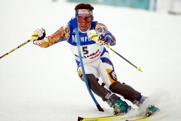 Alberto Tomba (Italien) Alpiner Skilauf Herren Weltcup 1996 1997, Welt Cup, Worldcup, World, WC, Ski Alpin, Skisport, Slalom Einzelbild Kitzbühel Dynamik, Alpiner Skilauf Herren Weltcup 1996 1997, Welt Cup, Worldcup, World, WC, Ski Alpin, Skisport, Slalom Einzelbild Kitzbühel Dynamik,