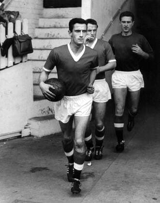 Dennis Viollett (Manchester United, vorn) - Einmarsch -  Fußball Herren English First Division 1959 1960, One, 1. Englische Liga, ManU, Vneg Vsw Gruppe Aufnahmedatum geschätzt Fußball Herren English First Division 1959 1960, One, 1. Englische Liga, ManU, Vneg Vsw Gruppe Aufnahmedatum geschätzt