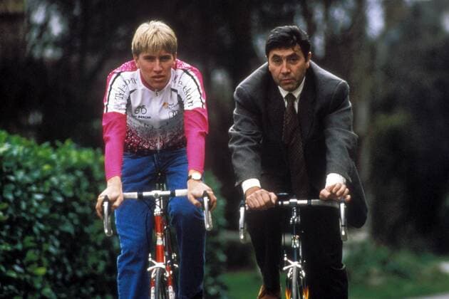 Axel Merckx (Team Telekom, li.) und sein Vater Eddy (beide Belgien) Radsport Herren 1994, Straßenradsport, Straße, Rad Gruppe Aufnahmedatum geschätzt Radsport Herren 1994, Straßenradsport, Straße, Rad Gruppe Aufnahmedatum geschätzt