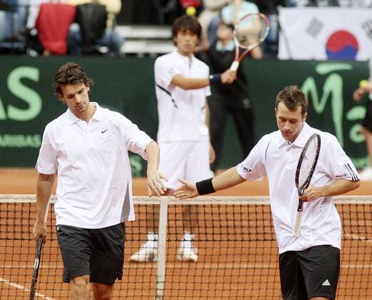 Philipp Petzschner (li.) und Philipp Kohlschreiber (beide Deutschland) Tennis Herren Davis Cup 2008, DavisCup Gruppe Braunschweig Freude, Tennis Herren Davis Cup 2008, DavisCup Gruppe Braunschweig Freude,
