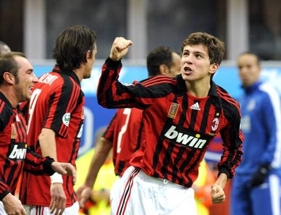 Alberto Paloschi (AC Mailand) - Torjubel -  Fußball Herren Serie A 2007 2008, 1. Italienische Liga, AC Mailand, Milan Gruppe premiumd Mailand Freude, Fußball Herren Serie A 2007 2008, 1. Italienische Liga, AC Mailand, Milan Gruppe premiumd Mailand Freude,