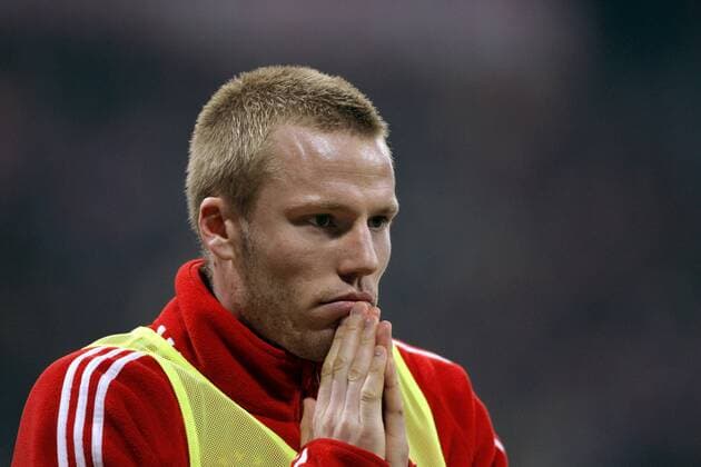 Christian Lell (Bayern) enttäuscht Fußball 1. BL Herren Saison 2007 2008, FC Bayern München Einzelbild München Fußball 1. BL Herren Saison 2007 2008, FC Bayern München Einzelbild München