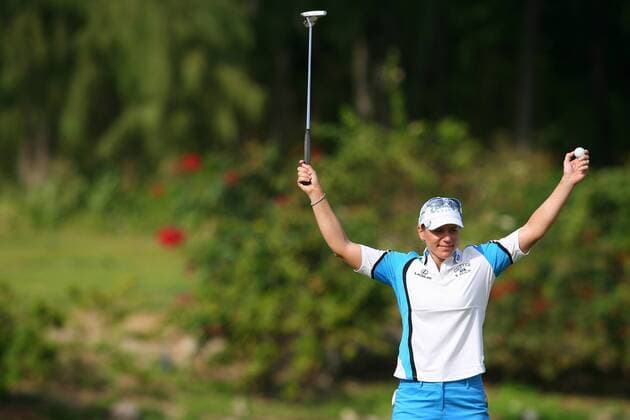 Annika Sörenstam (Schweden) jubelt -  (2008021715313242) Golf Damen SBS Open 2008, LPGA Tour Einzelbild Kahuku Hawaii Freude, Golf Damen SBS Open 2008, LPGA Tour Einzelbild Kahuku Hawaii Freude,