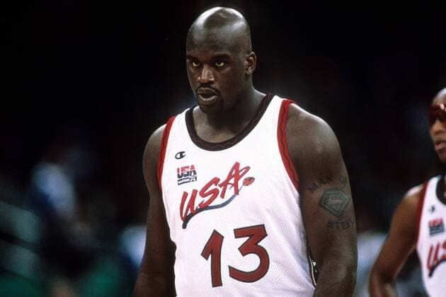 Shaquille O Neal (USA) Basketball OS Sommer Herren Olympische Spiele 1996, Sommerspiele, Nationalteam, Länderspiel, Nationaltrikot Einzelbild Aufnahmedatum geschätzt Atlanta Basketball OS Sommer Herren Olympische Spiele 1996, Sommerspiele, Nationalteam, Länderspiel, Nationaltrikot Einzelbild Aufnahmedatum geschätzt Atlanta