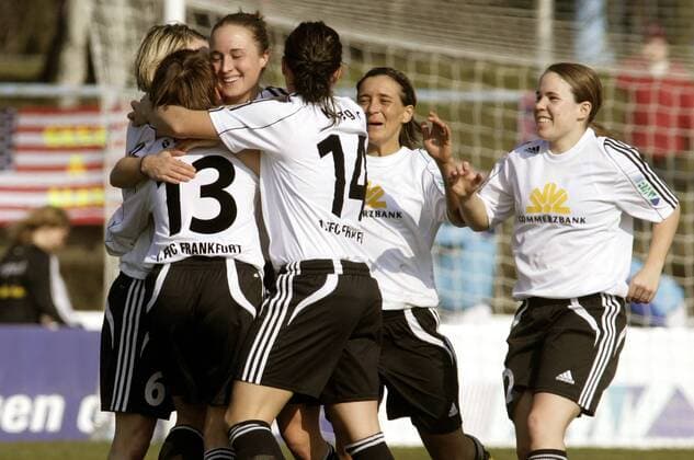 Torjubel FFC Frankfurt Fußball 1. BL Damen Saison 2007 2008, 1. FFC Frankfurt, Frauen, Frauenfußball Gruppe Frankfurt M. Freude, Fußball 1. BL Damen Saison 2007 2008, 1. FFC Frankfurt, Frauen, Frauenfußball Gruppe Frankfurt M. Freude,