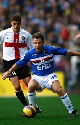 Antonio Cassano (Sampdoria Genua, re.) gegen Hernan Crespo (Inter Mailand) -  Fußball Herren Serie A 2007 2008, 1. Italienische Liga, Sampdoria Genua - FC Internazionale Mailand 1:1 Gruppe Genua Dynamik, Fußball Herren Serie A 2007 2008, 1. Italienische Liga, Sampdoria Genua - FC Internazionale Mailand 1:1 Gruppe Genua Dynamik,