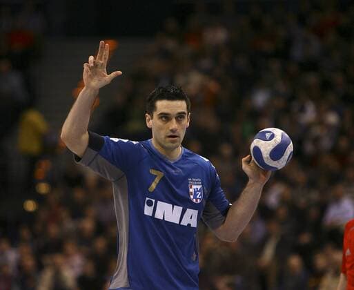 Kiril Lazarov (Zagreb) am Ball Handball EC 1 Herren Champions League 2007 2008, HC Croatia Osiguranje Zagreb Einzelbild Hamburg Handball EC 1 Herren Champions League 2007 2008, HC Croatia Osiguranje Zagreb Einzelbild Hamburg