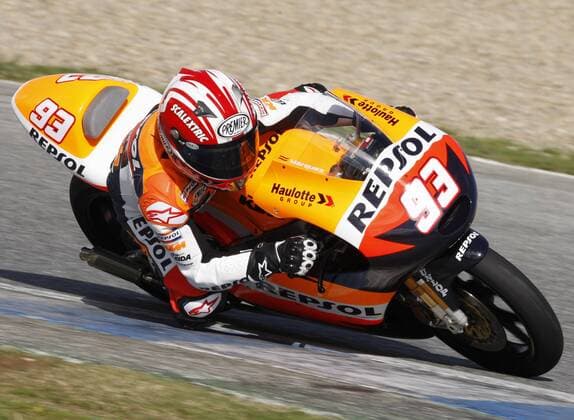 Marc Marquez (Spanien KTM) auf seiner Maschine Motorsport Herren Weltmeisterschaft 2008, Motorrad, Motorradrennen, Motorradrennsport, Motorradsport, Test, Tests Einzelbild Jerez Motorsport Herren Weltmeisterschaft 2008, Motorrad, Motorradrennen, Motorradrennsport, Motorradsport, Test, Tests Einzelbild Jerez