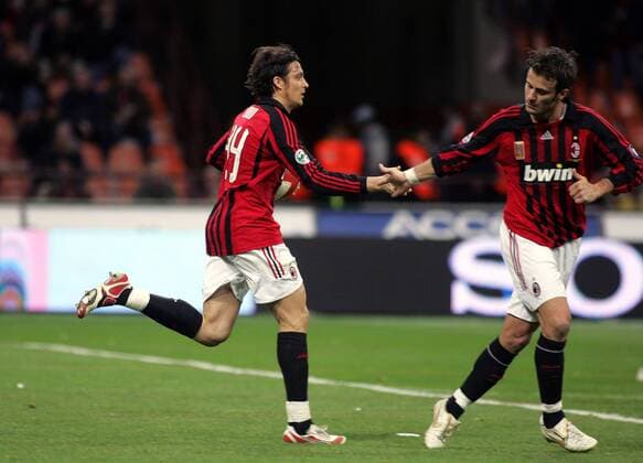 Massimo Oddo (li.) und Alberto Gilardino (beide AC Mailand) - Torjubel - Fußball Herren Serie A 2007 2008, 1. Italienische Liga, Milan Gruppe Mailand Fußball Herren Serie A 2007 2008, 1. Italienische Liga, Milan Gruppe Mailand