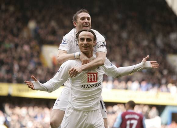 Dimitar Berbatov (vorn) und Robbie Keane (beide Tottenham Hotspur) - Torjubel -  Fußball Herren English Premier League 2007 2008, 1. Englische Liga, Tottenham Hotspurs, Spurs Gruppe London Freude, Begeisterung, Fußball Herren English Premier League 2007 2008, 1. Englische Liga, Tottenham Hotspurs, Spurs Gruppe London Freude, Begeisterung,