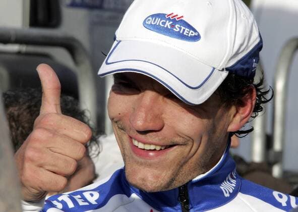 Gert Steegmans (Belgien Quick Step Innergetic) - thumbs up Radsport Herren Paris Nizza 2008, Straßenradsport, Straße, Rad Einzelbild 1. Etappe: Chapelotte - Nevers Freude, Radsport Herren Paris Nizza 2008, Straßenradsport, Straße, Rad Einzelbild 1. Etappe: Chapelotte - Nevers Freude,