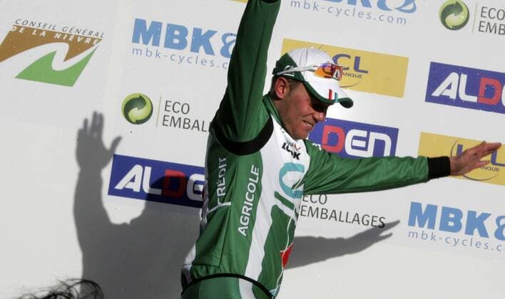 Thor Hushovd (Norwegen Credit Agricole) jubelt Radsport Herren Paris Nizza 2008, Straßenradsport, Straße, Rad Einzelbild 1. Etappe: Chapelotte - Nevers Freude, Radsport Herren Paris Nizza 2008, Straßenradsport, Straße, Rad Einzelbild 1. Etappe: Chapelotte - Nevers Freude,