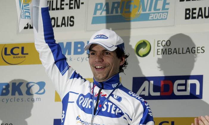 Gert Steegmans (Belgien Quick Step) gewinnt die 2. Etappe von Paris Nizza 2008 Radsport Herren Paris Nizza 2008, Straßenradsport, Straße, Rad, Einzelbild 2. Etappe: Nevers - Belleville Freude, Radsport Herren Paris Nizza 2008, Straßenradsport, Straße, Rad, Einzelbild 2. Etappe: Nevers - Belleville Freude,