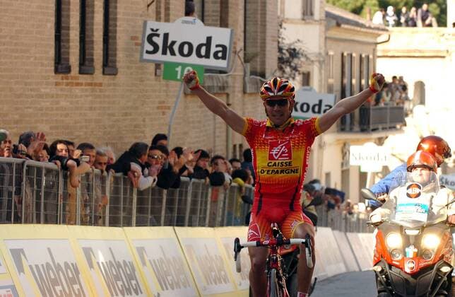 Joaquim Rodriguez (Spanien Caisse d Epargne) gewinnt die 3. Etappe der Tirreno Adriatico 2008 -  Radsport Herren Tirreno Adriatico 2008, Straßenradsport, Straße, Rad Einzelbild 3. Etappe: Gubbio - Montelupone Freude, Radsport Herren Tirreno Adriatico 2008, Straßenradsport, Straße, Rad Einzelbild 3. Etappe: Gubbio - Montelupone Freude,
