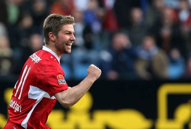 Torschütze Thomas Hitzlsperger (Stuttgart) jubelt Fußball 1. BL Herren Saison 2007 2008, VfB Stuttgart Einzelbild Bochum Glück, Freude, Begeisterung, Fußball 1. BL Herren Saison 2007 2008, VfB Stuttgart Einzelbild Bochum Glück, Freude, Begeisterung,