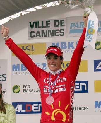 Sylvain Chavanel (Frankreich Cofidis) gewinnt die 6. Etappe bei Paris Nizza 2008 Radsport Herren Paris Nizza 2008, Straßenradsport, Straße, Rad Einzelbild 6. Etappe: Sisteron - Cannes Begeisterung, Freude, Radsport Herren Paris Nizza 2008, Straßenradsport, Straße, Rad Einzelbild 6. Etappe: Sisteron - Cannes Begeisterung, Freude,