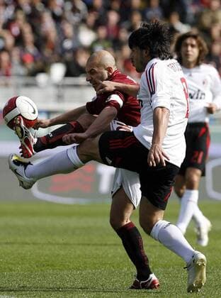 Alessandro Rosina (FC Turin, li.) gegen Gennaro Gattuso (AC Mailand) - Fußball Herren Serie A 2007 2008, 1. Italienische Liga, Torino FC - AC Mailand 0:1, Milan, Vdig Gruppe Turin Kampf, Dynamik, Fußball Herren Serie A 2007 2008, 1. Italienische Liga, Torino FC - AC Mailand 0:1, Milan, Vdig Gruppe Turin Kampf, Dynamik,