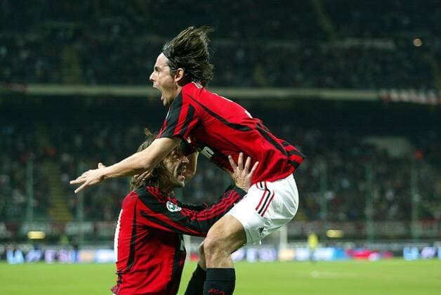 Filippo Inzaghi (re.) und Andrea Pirlo (beide AC Mailand) - Torjubel - Fußball Herren Serie A 2007 2008, 1. Italienische Liga, AC Mailand, Milan Gruppe Mailand Freude, Fußball Herren Serie A 2007 2008, 1. Italienische Liga, AC Mailand, Milan Gruppe Mailand Freude,