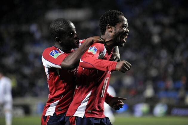 Jean Makoun (re.) und Rio Antonio Mavuba (beide Lille) - Torjubel -  Fußball Herren Ligue 1 2007 2008, 1. Französische Liga, OSC Lille Gruppe Marseille Freude, Begeisterung, Fußball Herren Ligue 1 2007 2008, 1. Französische Liga, OSC Lille Gruppe Marseille Freude, Begeisterung,