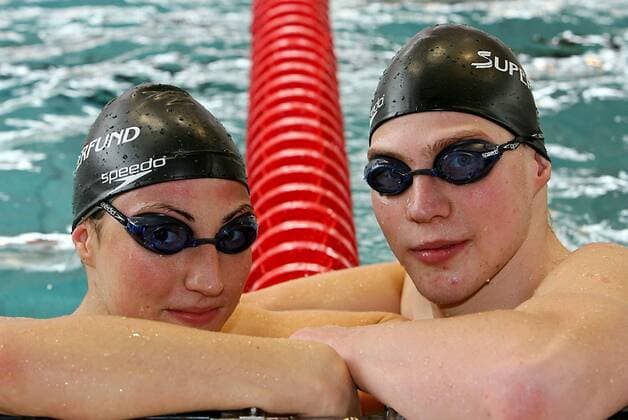 Mirna (li.) und Dinko Jukic (beide Österreich) -  Schwimmen Damen Austria Meeting 2008 Gruppe Wien Schwimmen Damen Austria Meeting 2008 Gruppe Wien