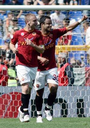 Daniele de Rossi (li.) und Mancini (beide AS Rom) - Torjubel -  Fußball Herren Serie A 2007 2008, 1. Italienische Liga, AS Rom Roma Gruppe Rom Freude, Fußball Herren Serie A 2007 2008, 1. Italienische Liga, AS Rom Roma Gruppe Rom Freude,