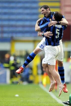 Marco Materazzi (li.) und Dejan Stankovic (beide Inter Mailand) - Torjubel -  Fußball Herren Serie A 2007 2008, 1. Italienische Liga, FC Internazionale Mailand Gruppe Mailand Freude, Fußball Herren Serie A 2007 2008, 1. Italienische Liga, FC Internazionale Mailand Gruppe Mailand Freude,