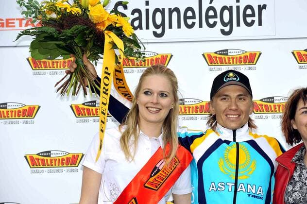 Maxim Iglinskiy (Kasachstan Astana) gewinnt die 1. Etappe der Tour de Romandie 2008 -  Radsport Herren Tour de Romandie 2008, Straßenradsport, Straße, Rad, Gruppe ProTour 1. Etappe: Morges - Saignelegier Radsport Herren Tour de Romandie 2008, Straßenradsport, Straße, Rad, Gruppe ProTour 1. Etappe: Morges - Saignelegier
