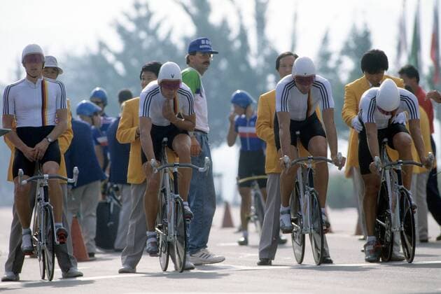 BR Deutschland Vierer mit Ernst Christl, Bernd Gröne, Rajmund Lehnert und Remig Stumpf Radsport OS Sommer Herren Olympische Spiele Seoul 1988, Sommerspiele, Gruppe Seoul Radsport OS Sommer Herren Olympische Spiele Seoul 1988, Sommerspiele, Gruppe Seoul