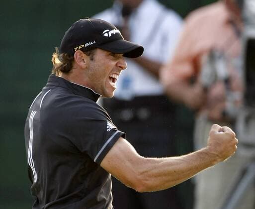 Sergio Garcia (Spanien) jubelt -  (PLA20080511117) Golf Herren The Players Championship 2008, TPC at Sawgrass, PGA Tour Einzelbild Ponte Vedra Beach Freude, Golf Herren The Players Championship 2008, TPC at Sawgrass, PGA Tour Einzelbild Ponte Vedra Beach Freude,