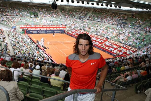 Rafael Nadal (Spanien) auf der Tribüne des Center Courts am Hamburger Rothenbaum Tennis Herren Masters Series Hamburg 2008, ATP Tour, Vdig Einzelbild Am Hamburger Rothenbaum Hamburg Tennis Herren Masters Series Hamburg 2008, ATP Tour, Vdig Einzelbild Am Hamburger Rothenbaum Hamburg