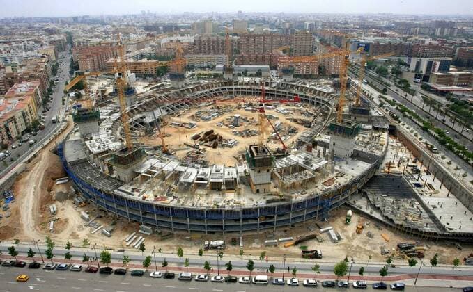 Fußball, Stadiongeschichte FC Valencia Baustelle des Estadio Mestalla Nuevo, zukünftige Heimspielstätte von Valencia - - NOxONLINExUSE Fußball Herren Primera Division 2007 2008, 1. Spanische Liga, Valencia CF, Totale Mestalla Nuevo, Estadio Valencia Fußball Herren Primera Division 2007 2008, 1. Spanische Liga, Valencia CF, Totale Mestalla Nuevo, Estadio Valencia