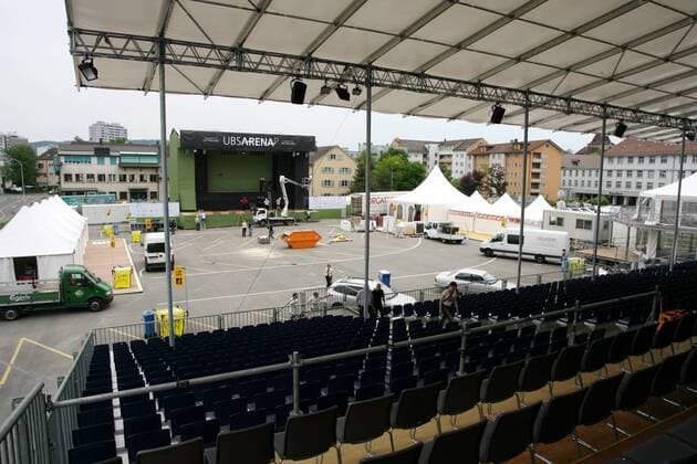 UBS Arena in Biel, Begegnungsstätte und Fußballfest mit Liveübertragung hinsichtlich der EM 2008 Fußball EM Herren Vorschau EM 2008, Euro Totale UBSArena, Feldschlösschen Areal Biel Leere, Fußball EM Herren Vorschau EM 2008, Euro Totale UBSArena, Feldschlösschen Areal Biel Leere, 