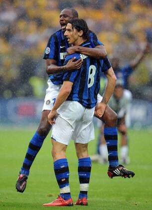 Zlatan Ibrahimovic (re.) und Patrick Vieira (beide Inter Mailand) - Torjubel -  Fußball Herren Serie A 2007 2008, 1. Italienische Liga, FC Internazionale Mailand Gruppe Parma Fußball Herren Serie A 2007 2008, 1. Italienische Liga, FC Internazionale Mailand Gruppe Parma