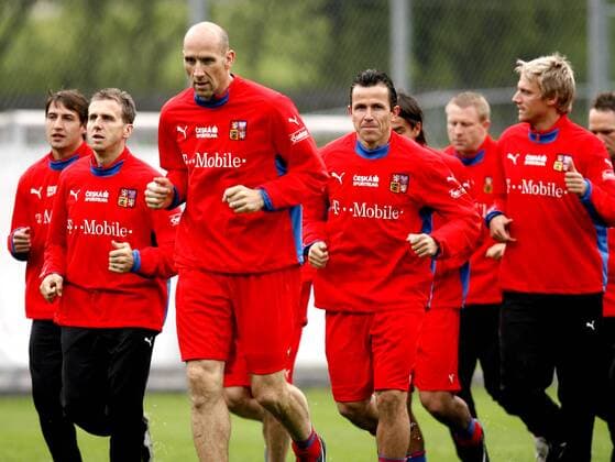 Lauftraining Tschechien, v.li.: Stanislav Vlcek, Jan Koller und Tomas Galasek -  Fußball EM Herren Vorschau EURO 2008, Nationalteam, Trainingslager, Training Gruppe Bad Kleinkirchheim Fußball EM Herren Vorschau EURO 2008, Nationalteam, Trainingslager, Training Gruppe Bad Kleinkirchheim