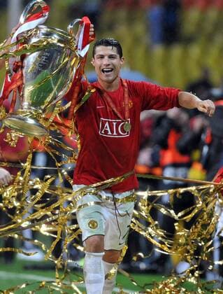 Cristiano Ronaldo (Manchester United) - Champions League Sieger 2007 2008 -  Fußball EC 1 Herren Champions League 2007 2008, Finale, Manchester United, ManU Einzelbild Moskau Freude, Fußball EC 1 Herren Champions League 2007 2008, Finale, Manchester United, ManU Einzelbild Moskau Freude,